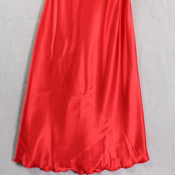 Y2K Bebe Red Satin Slip Midi Dress XS Cowl Neck Spaghetti Straps Made in USA - Picture 7 of 12